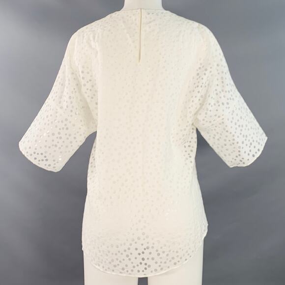 AKRIS Size 6 White Viscose Blend Dots Short Sleeve Crew Neck Casual Top - Picture 4 of 10
